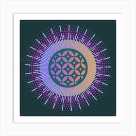 MidMod Boho Abstract Celestial Mandala Geometric in Teal, Lilac, and Aqua Art Print