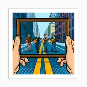 A Photograph With Three Pals Playing Harmony On The Road Similar To Pop Art Style 3 Art Print