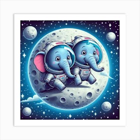 Two elephants on moon Art Print