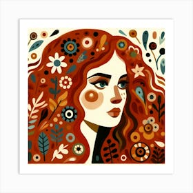 Girl With Red Hair and Flowers Art Print