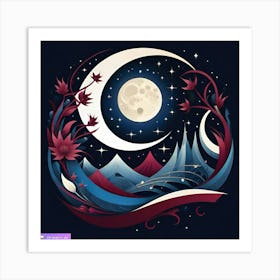 Moon And Flowers 6 Art Print