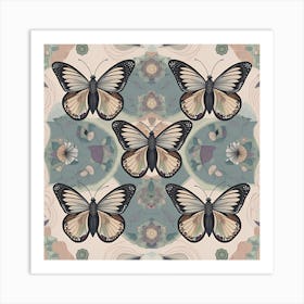 Butterflies On A Blue Background Art Print