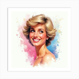 Princess Diana’S Joyful Smile With Colorful Watercolor Splashes Around 1 Art Print