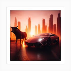 Murcielago sv And A Bull Art Print