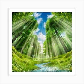 Rays Of Light In The Forest Art Print