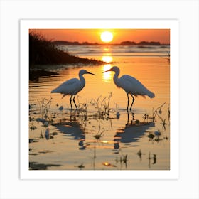 Egrets At Sunset Art Print