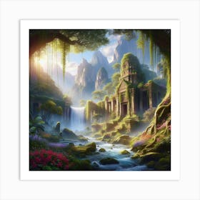 Waterfall In The Jungle paintings art print 11 Art Print