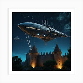 Default Show An Futuristic Flying Ships In Hovering In The Nig 0 Art Print