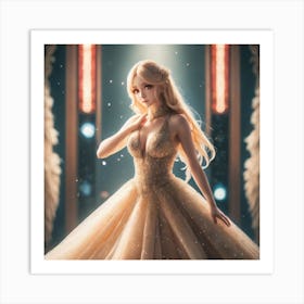 Golden Girl In A Ball Gown Art Print