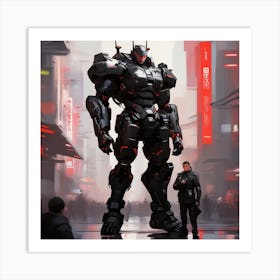 A Man With Black Armored Uniform, Futuristic, Giant Robot, Inspired By Krenz Cushart, Neoism, Kawacy, Wlop (1) Art Print