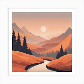 Misty mountains background in orange tone 9 Art Print