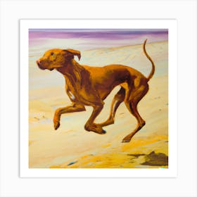 Dog Running On The Beach Art Print