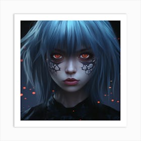 Anime Girl With Blue Hair Art Print