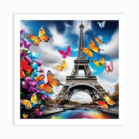 Butterflies On The Eiffel Tower 2 Art Print