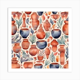 Seamless Pattern With Pots art print Art Print