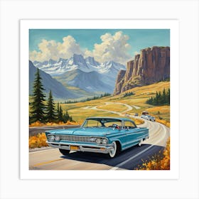 90's car, A Classic 1960s Family Road Trip Scene art print 5 Art Print