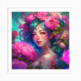 Asian Girl With Flowers Art Print