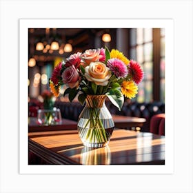 Flowers In A Vase On A Table Art Print