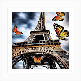 Butterflies On The Eiffel Tower 3 Art Print