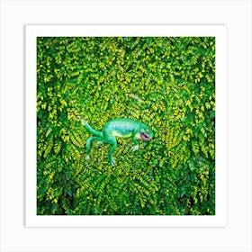 Hyper Realistic Painting Of A Whimsical Creature Composed Entirely Of Vibrant Leaves Varying Shades Art Print