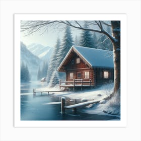 Cabin By The Lake Art Print