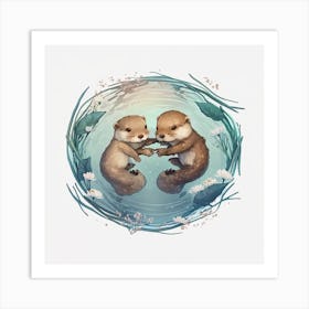 Otters In Water Art Print