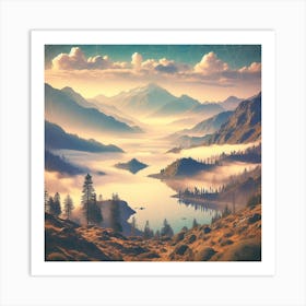 Lake In The Mountains Painting Art Print