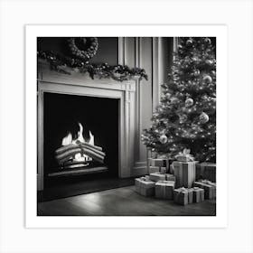 Christmas Tree In Front Of Fireplace 7 Art Print