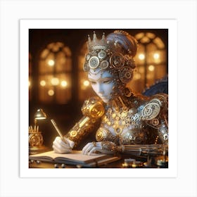 Steampunk Woman Writing Art Print