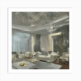 Living Room With Chandelier Art Print