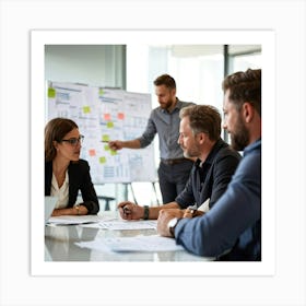 Business Strategy Meeting In Action With A Diverse Group Of Four Adults Two Women And Two Men Stra (5) Art Print