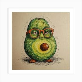 Avocado With Glasses 1 Art Print