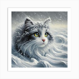 Cat In The Snow Art Print