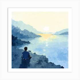 Man Sitting By The Lake Art Print