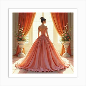 Opulent Gown In Watercolor, With A Lavish Royal Ballroom Setting 1 Art Print