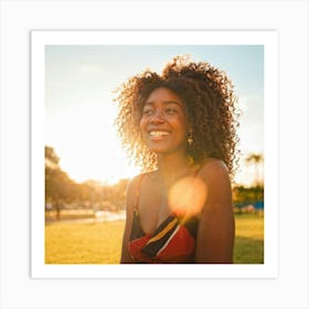 Young African American Woman Smiling At Sunset 2 Art Print