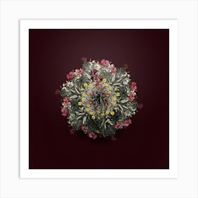 Vintage Bugle Lily Flower Wreath on Wine Red n.0344 Art Print