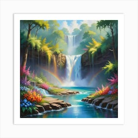 Rainbow Waterfall Paintings Art Print 1 Art Print