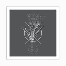 Vintage Golden Hurricane Lily Botanical with Line Motif and Dot Pattern in Ghost Gray n.0183 Art Print