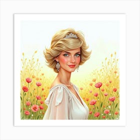 Elegant Watercolor Rendering Of Princess Diana In A Blooming Field 1 Art Print