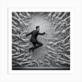 Man Jumps Into A Crowd Of Hands Art Print