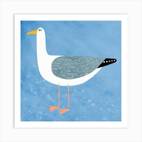 Cheeky Seagull on Blue Art Print