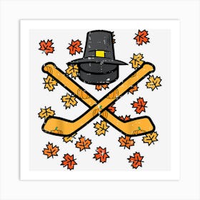 Thanksgiving Ice Hockey Sticks Puck Fall Men Women Kids Art Print