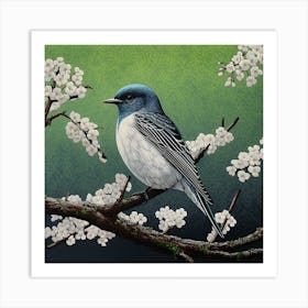 Ohara Koson Inspired Bird Painting Eastern Bluebird 2 Square Art Print