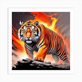 Tiger On Fire Art Print