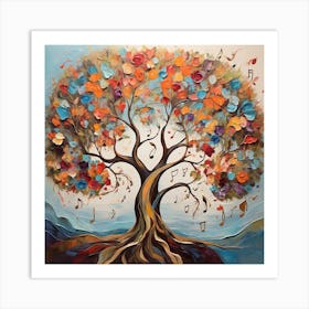"The Melodic Tree: This painting embodies the convergence of art, nature, and music in a unique artistic experience. Art Print