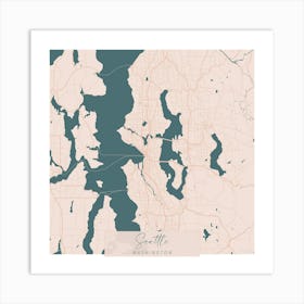 Seattle Washington Pink and Blue Cute Script Street Map Art Print