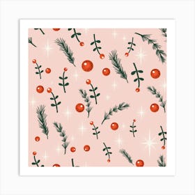 Happy Holidays Foliage Pink Art Print