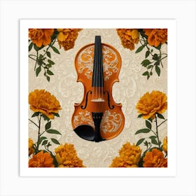 Violin And Flowers Art Print