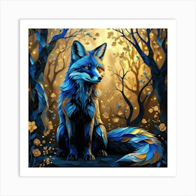 Blue Fox In The Forest 1 Art Print